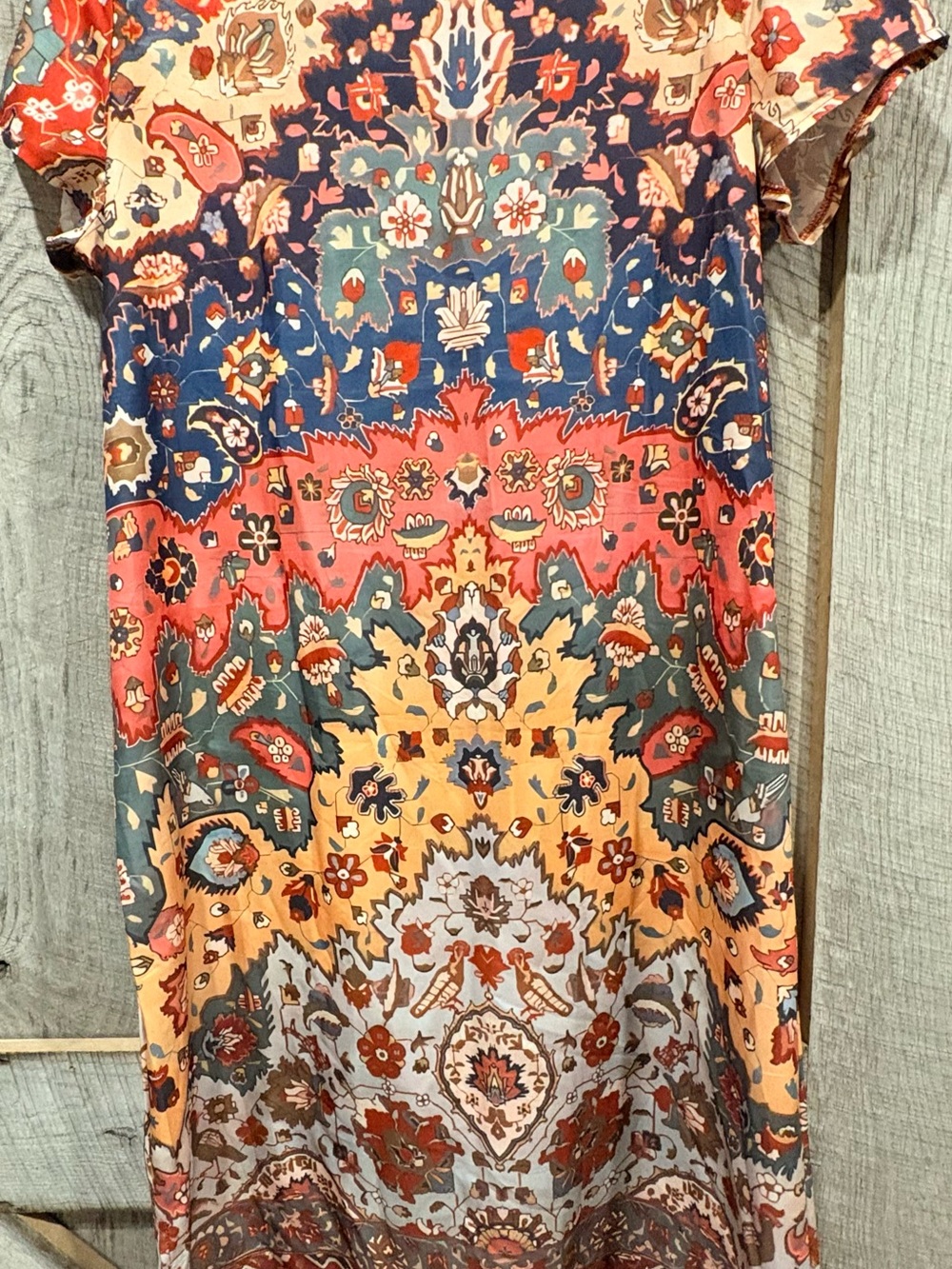 Floral Print Polyester Top XXL - Blue & Orange